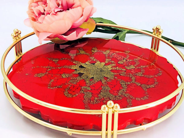 Red and Gold Serving Tray